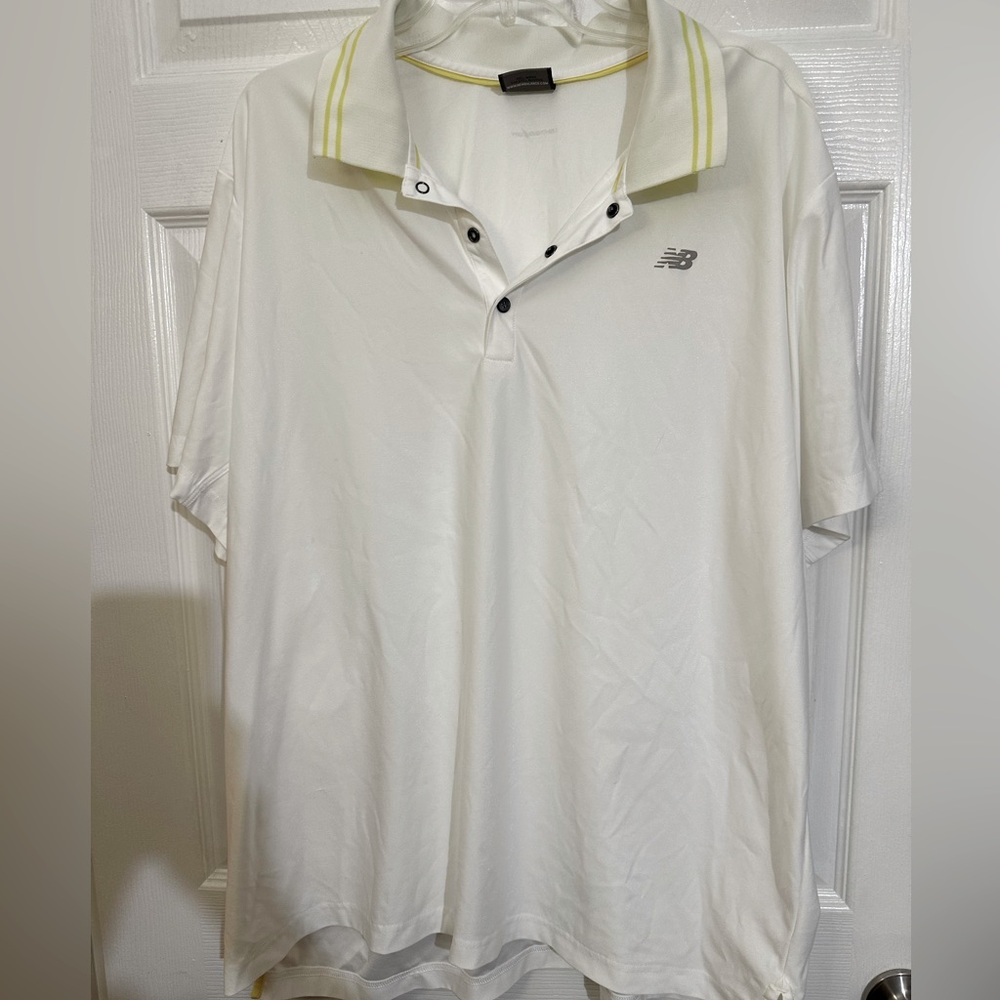 Like New Big&Tall New Balance moisture-wick golf shirt. White w/Yellow trim. 2XL
